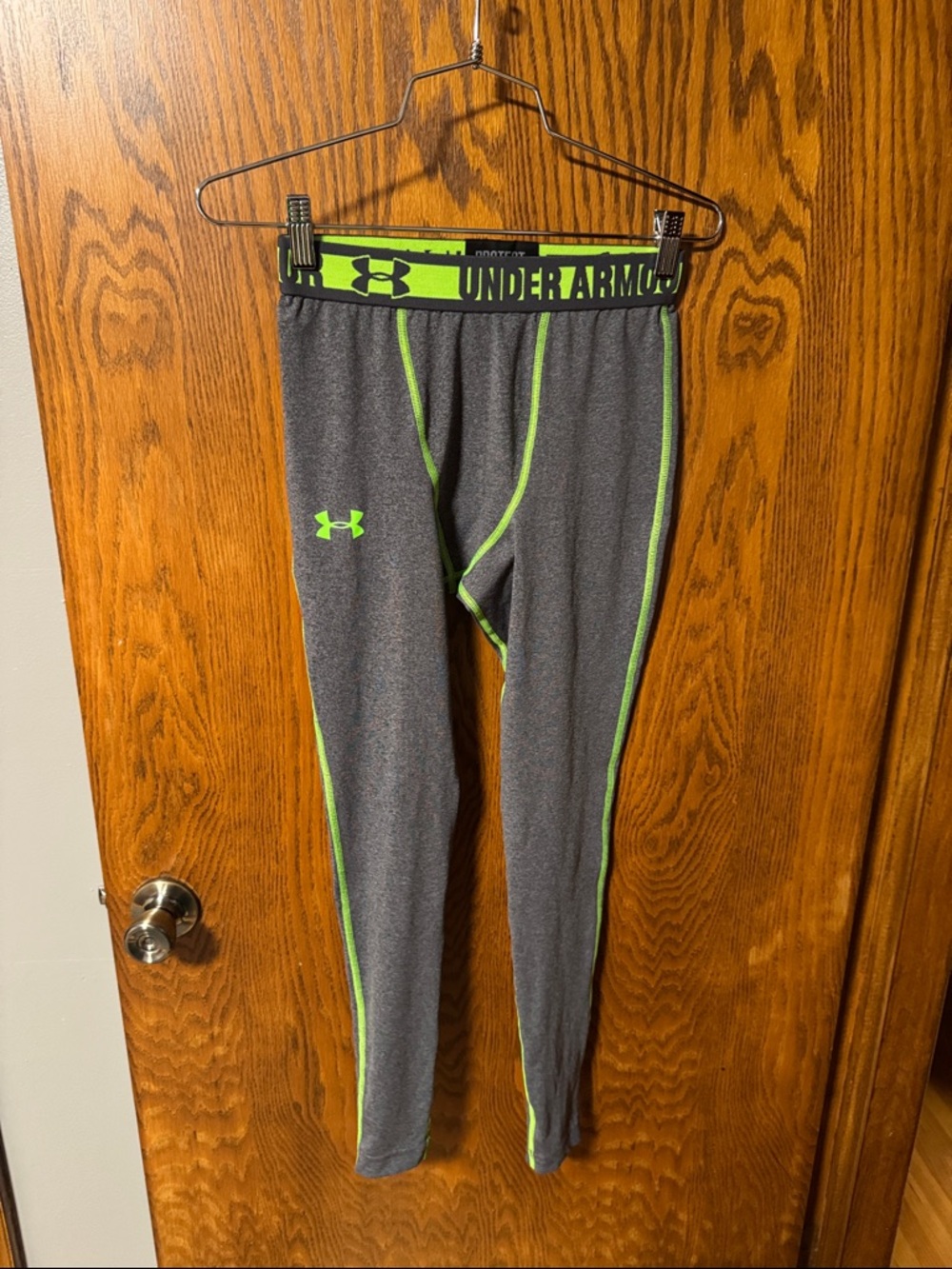 Under Armour Gray Leggings with Neon Green Trim - Kids